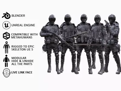 Man - Military Outfit 5 - Modular - Rigged - Animated Low-poly 3D model