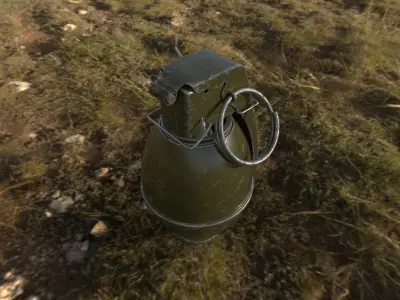 M61 3D Model metal grenade in middle of field 3D model