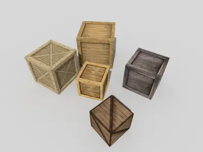low poly wooden boxes pack 2 Low-poly 3D model