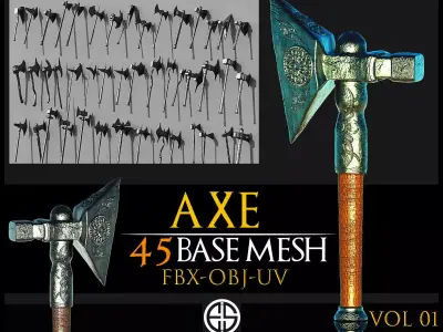 45 Models Of Weapons - Cold Weapons-Uv - Axe Base Mesh-Vol 01 Low-poly 3D model