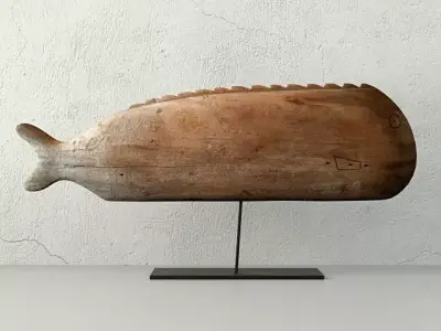 Antique Hand Carved Wooden Fish Sculpture 3D model