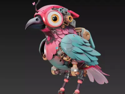 Cherry Blossom Mech Bird - Cute Robotic Creature 3D Model 3D print model