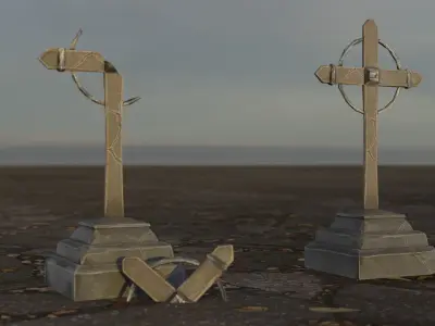 Hand Sculpted cemetery gravestones part 10 Low-poly 3D model
