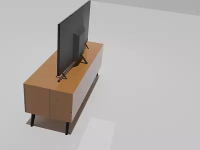 Modern Flat Screen TV on Minimalist Wooden Table or Stand Free 3D model