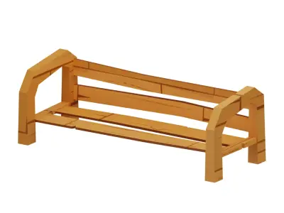 Stylized wooden bench low-poly game ready Low-poly 3D model