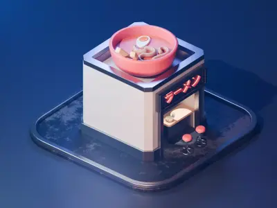 Stylized Isometric Ramen Shop - Sci-Fi Japanese Food Stall Low-poly 3D model