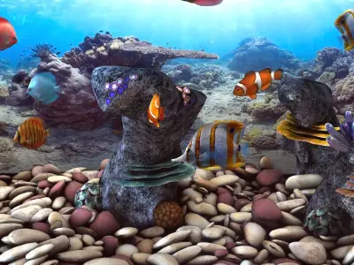 Aquarium with fish and rocks in it Low-poly 3D model
