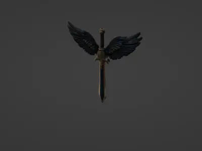 Angel Winged Sword Fantasy Weapon 3D model