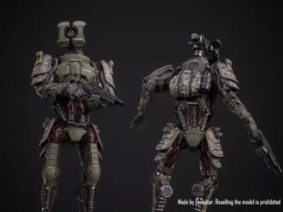 Sci-fi military robot soldier gameready unity unreal engine Low-poly 3D model