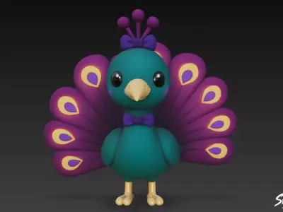 Cartoon Plush Peacock Low-poly 3D model