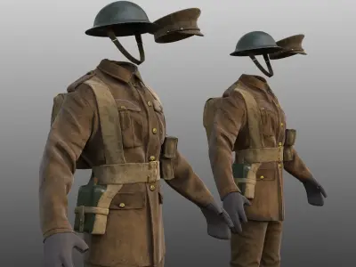 British WW1 Uniform and Lee Enfield MK III Low-poly 3D model