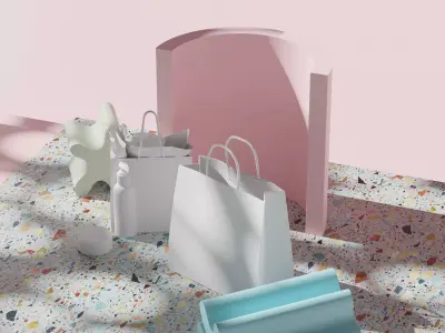 Commercial shopping bags mockup scene 3D model