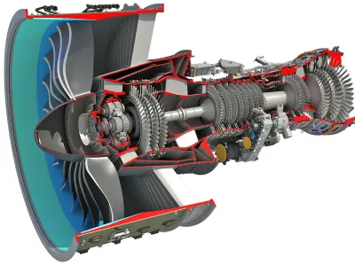 GTF Cutaway Turbofan Engine 3D model