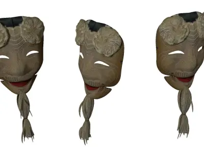 Okima Noh Mask Japanese haku Authentic Head Face Japan Armour  Low-poly 3D model