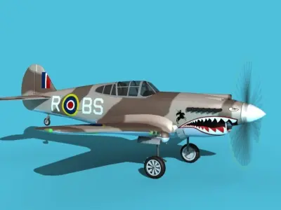Curtiss P-40B Tomahawk V04 RAF 3D model