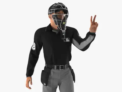 Baseball Umpire with Protective Mask Showing Points 3D model