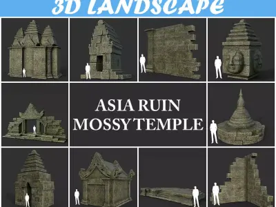 Low poly Mossy Mossy Ruin Asia Temple Pack Low-poly 3D model