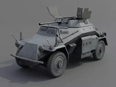 SdKfz 222 Armored car Low-poly 3D model