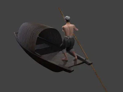 Chinese Boat man Low-poly 3D model