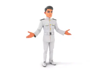 Animated Military Officer Character Model Rigged for Games Low-poly 3D model