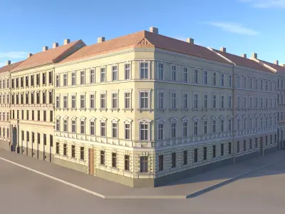 Street Facade Residantial Building Corner Brick Roof 3D model