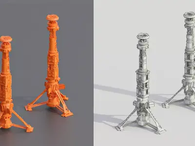 Sci Fi Buildings Rocket Tower Skyscraper 3D Model Free low-poly 3D model
