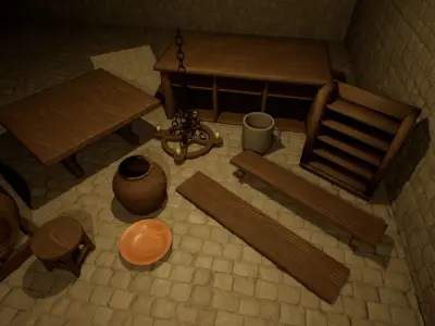 Castle interior - Wooden Furniture 3D model