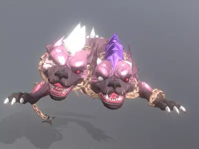 HYBRID Monster Double Head Hyena Dog IDLE Attack 3D model