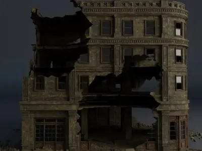 DESTROYED BUILDING APOCALYPSE WAR RUINED PACK 8 building 3D Model Collection