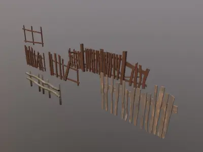 Medieval fences Low-poly 3D model