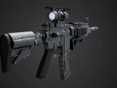Game-Ready Low Poly Assault Rifle PBR Textured Military Weapon  Low-poly 3D model