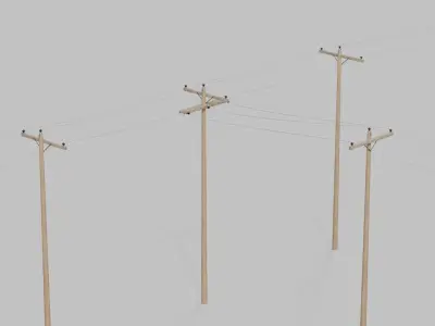 Utility Pole - Wooden Mast with Single Crossarms 3D model