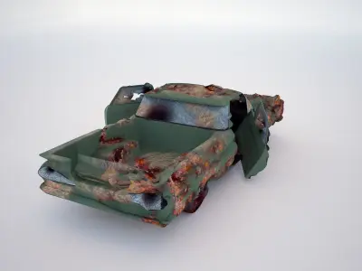  green classic smashed car 3d model 3D model