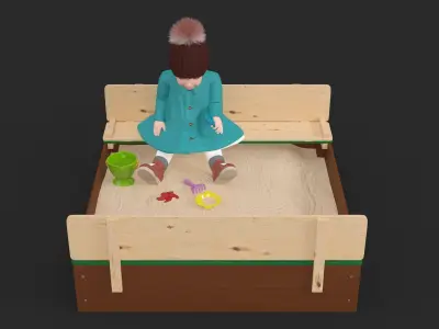 Little Girl Playing in Sandpit Fur 3D model