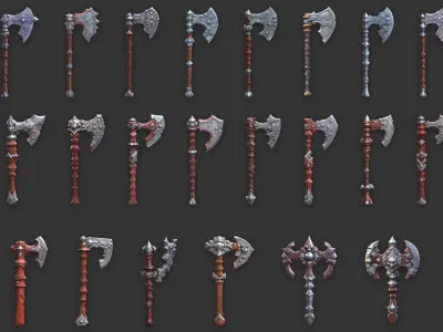 51 Fantasy Battle Axe Game Asset Texture