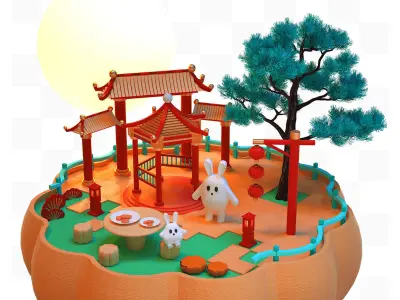  Chinese Mid-Autumn Festival elements 3D model