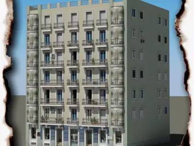 Building with balconies and balconies Low-poly 3D model