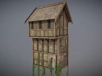 Medieval Lake Village - House 9 with interiors Low-poly 3D model