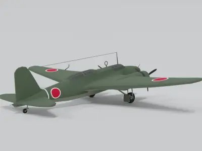 Low Poly Cartoon Mitsubishi Ki-21 Sally WWII Airplane Low-poly 3D model