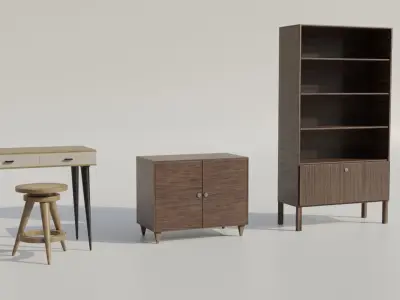 Furniture set desk and stool Low-poly 3D model