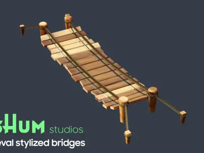 Medieval stylized bridges Low-poly 3D model