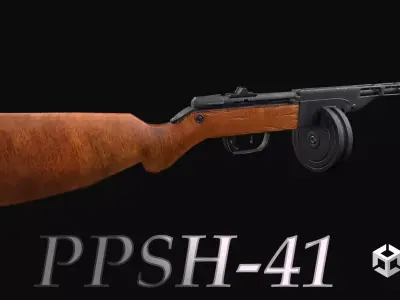 PPSh-41 Low-poly PBR 3D model wooden rifle Low-poly 3D model