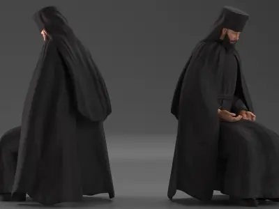 Orthodox Monk Fully Dressed Rigged 3D model