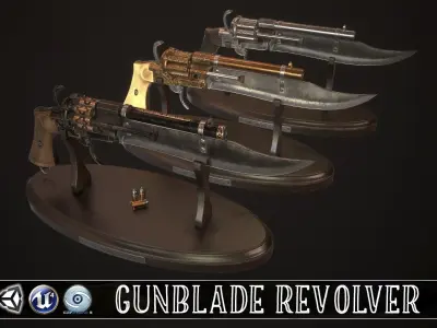 Gunblade Vintage Revolver Low-poly 3D model