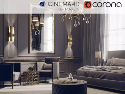 Corona - C4D files - Hotel Bedroom Interior 3D model 3D model