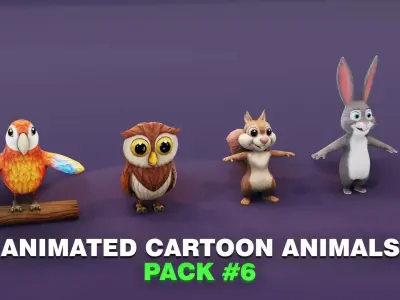 Ara Parrot Owl Squirrel Rabbit Pack 3D Model Low-poly 3D model