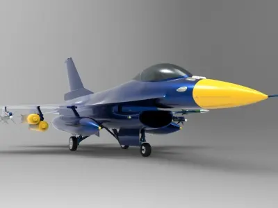 Jet Blue F-16 Low-poly 3D model