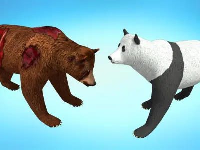 5 in 1 Realistic Bear Pack Low-poly 3D model