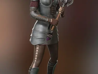 caracter low-poly 3d model medieval fantasy girl knight Low-poly 3D model