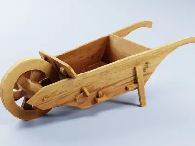 wood wheelbarrow Free low-poly 3D model